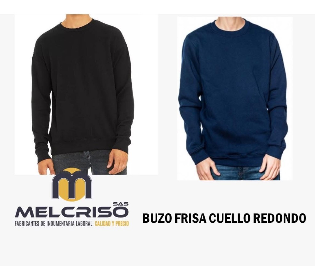 Buzo frisa cuello redondo negro y azul marino - indumentaria laboral Melcriso